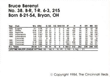 1984 Cincinnati Reds Yearbook Cards #NNO Bruce Berenyi Back