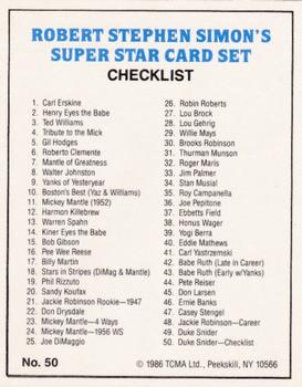 1986 TCMA Simon's Super Stars #50 Duke Snider Back