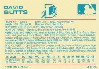 1988 Star Durham Bulls Blue Border #3 David Butts Back
