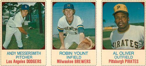 1975 Hostess - Panels #79-81 Andy Messersmith / Robin Yount / Al Oliver Front