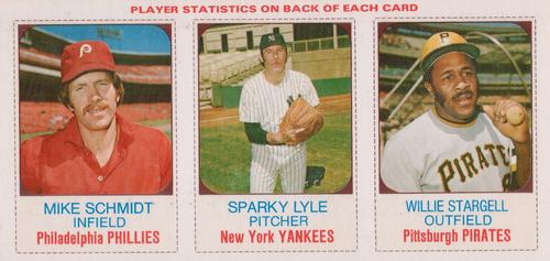 1975 Hostess - Panels #133-135 Mike Schmidt / Sparky Lyle / Willie Stargell Front