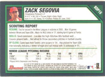 2007 Bowman Draft Picks & Prospects - Gold #BDP16 Zack Segovia Back