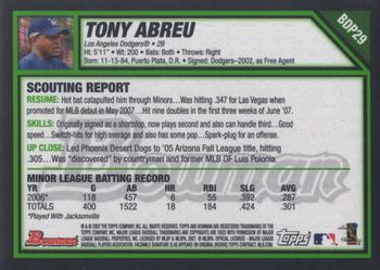2007 Bowman Draft Picks & Prospects - Gold #BDP29 Tony Abreu Back