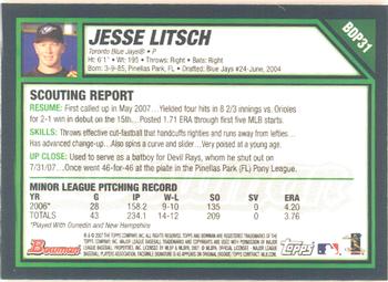 2007 Bowman Draft Picks & Prospects - Gold #BDP31 Jesse Litsch Back