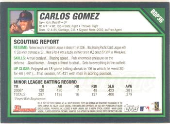 2007 Bowman Draft Picks & Prospects - Gold #BDP36 Carlos Gomez Back