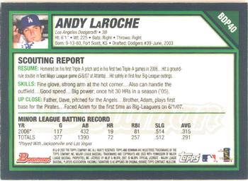 2007 Bowman Draft Picks & Prospects - Gold #BDP40 Andy LaRoche Back