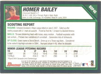 2007 Bowman Draft Picks & Prospects - Gold #BDP46 Homer Bailey Back