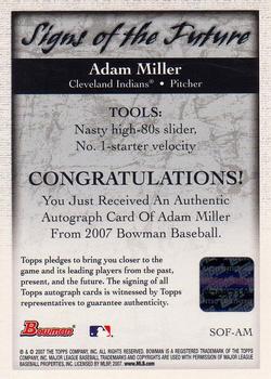 2007 Bowman Draft Picks & Prospects - Signs of the Future #SOF-AM Adam Miller Back