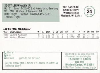 1985 Madison Muskies #24 Scotty Lee Whaley Back