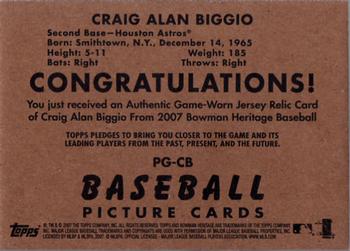 2007 Bowman Heritage - Pieces of Greatness #PG-CB Craig Biggio Back