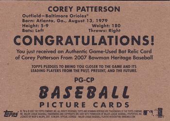 2007 Bowman Heritage - Pieces of Greatness #PG-CP Corey Patterson Back