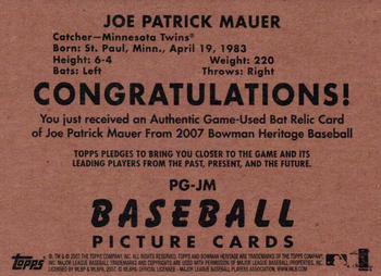 2007 Bowman Heritage - Pieces of Greatness #PG-JM Joe Mauer Back