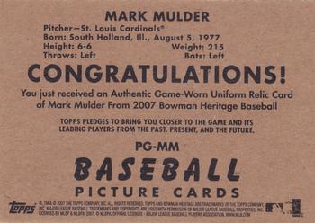 2007 Bowman Heritage - Pieces of Greatness #PG-MM Mark Mulder Back