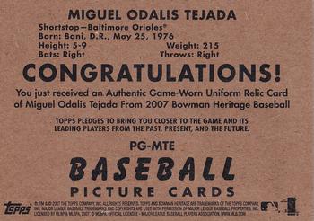 2007 Bowman Heritage - Pieces of Greatness #PG-MTE Miguel Tejada Back