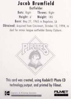 1995 Kodak Pittsburgh Pirates #NNO Jacob Brumfield Back