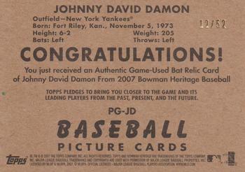 2007 Bowman Heritage - Pieces of Greatness Black #PG-JD Johnny Damon Back