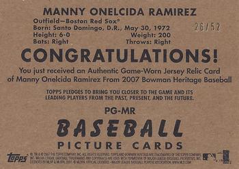 2007 Bowman Heritage - Pieces of Greatness Black #PG-MR Manny Ramirez Back