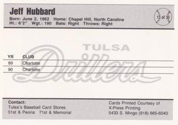 1991 Tulsa Drillers #13 Jeff Hubbard Back