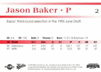 1998 Multi-Ad Harrisburg Senators #2 Jason Baker Back