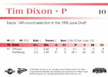 1998 Multi-Ad Harrisburg Senators #10 Tim Dixon Back