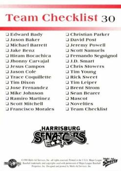 1998 Multi-Ad Harrisburg Senators #30 Checklist Back