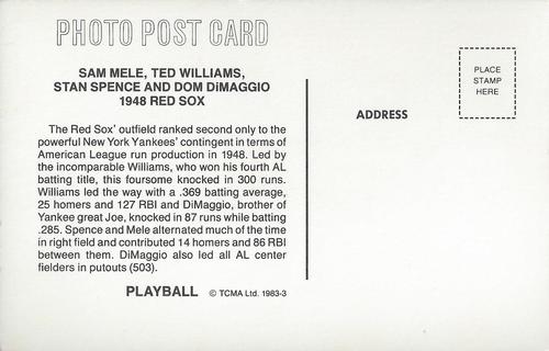 1983 TCMA Play Ball Postcards #3 Sam Mele / Ted Williams / Stan Spence / Dom DiMaggio Back