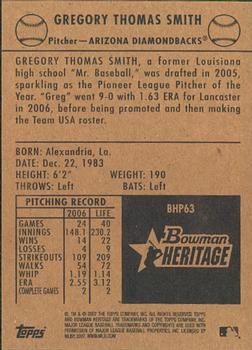 2007 Bowman Heritage - Prospects #BHP63 Greg Smith Back