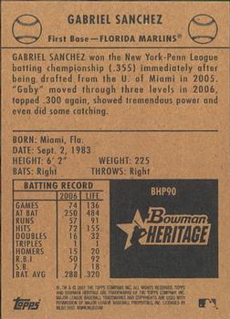 2007 Bowman Heritage - Prospects #BHP90 Gabriel Sanchez Back