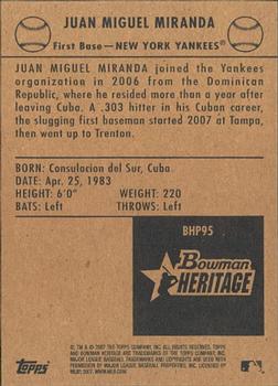 2007 Bowman Heritage - Prospects #BHP95 Juan Miranda Back