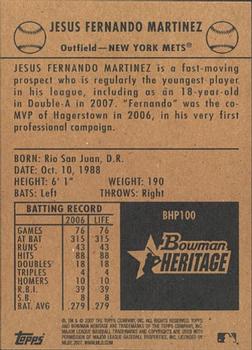 2007 Bowman Heritage - Prospects #BHP100 Fernando Martinez Back