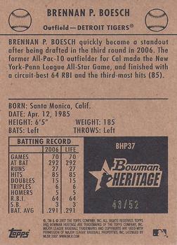 2007 Bowman Heritage - Prospects Black #BHP37 Brennan Boesch Back