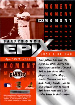 1998 Score - Epix Orange #E22 Barry Bonds Back