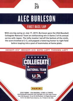 2020 Panini USA Baseball Stars & Stripes #20 Alec Burleson Back