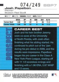 2007 Bowman's Best - Prospects Green #BBP7 Josh Papelbon Back