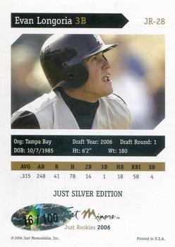 2006 Just Rookies - Autographs Silver #JR-28 Evan Longoria Back