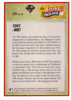 1992 Upper Deck - Baseball Heroes: Ted Williams #29 Ted Williams Back