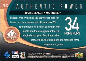2007 SP Authentic - Authentic Power #AP-42 Richie Sexson Back