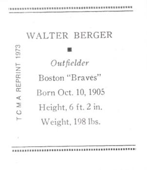 1973 TCMA 1933 Tattoo Orbit (R305) (reprint) #NNO Walter Berger Back