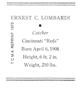 1973 TCMA 1933 Tattoo Orbit (R305) (reprint) #NNO Ernie Lombardi Back