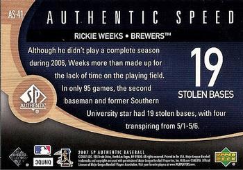 2007 SP Authentic - Authentic Speed #AS-41 Rickie Weeks Back