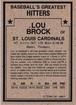 1982 TCMA Baseball's Greatest Hitters (Tan Back) #7 Lou Brock Back