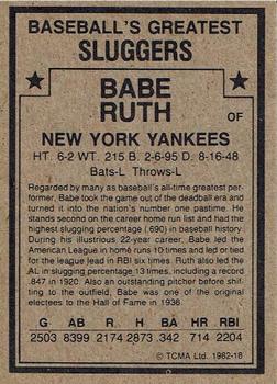 1982 TCMA Baseball's Greatest Sluggers (Tan Back) #18 Babe Ruth Back