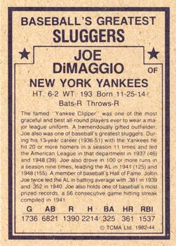 1982 TCMA Baseball's Greatest Sluggers (Tan Back) #44 Joe Dimaggio Back
