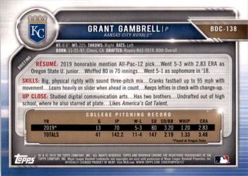 2019 Bowman Draft Sapphire Edition #BDC-138 Grant Gambrell Back