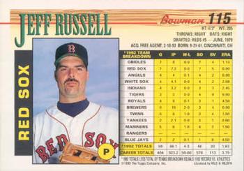 1993 Bowman #115 Jeff Russell Back