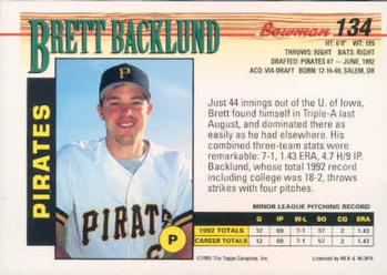 1993 Bowman #134 Brett Backlund Back