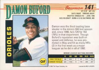 1993 Bowman #141 Damon Buford Back