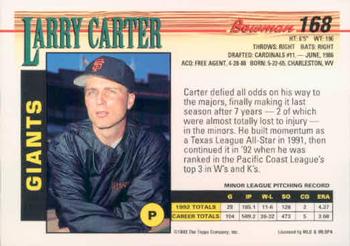 1993 Bowman #168 Larry Carter Back