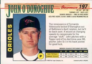 1993 Bowman #197 John O'Donoghue Back