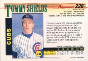 1993 Bowman #228 Tommy Shields Back